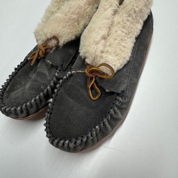 Minnetonka Loafers Womens 8 Grey Pile‎ Lined Slip On Leather Moccasins - Picture 5 of 8